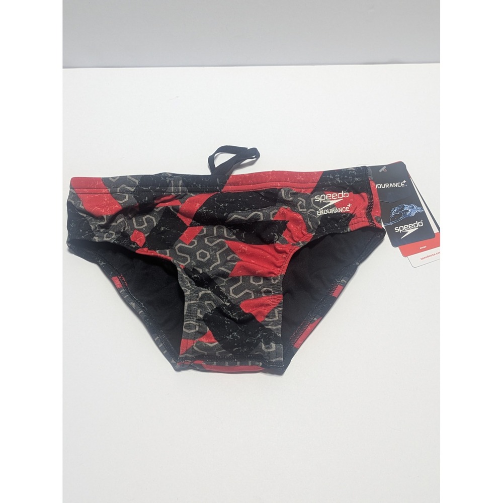 Speedo Mens Endurance+ Ruse Blocks Swim Brief Red Black Size 30